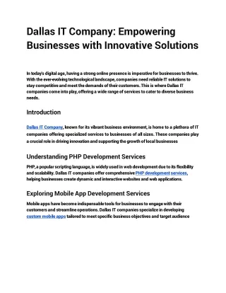 Dallas IT Company: Empowering Businesses with Innovative Solutions