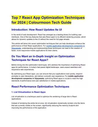 Top 7 React App Optimization Techniques for 2024 _ Colourmoon Tech Guide
