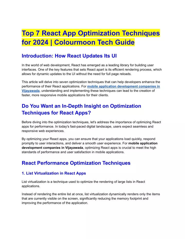 top 7 react app optimization techniques for 2024