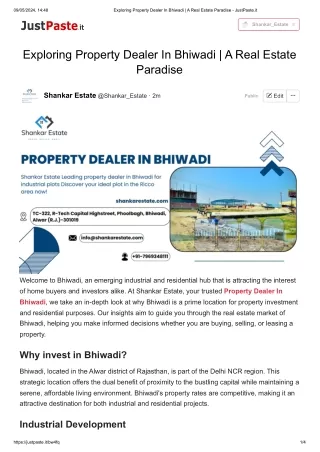 Exploring Property Dealer In Bhiwadi _ A Real Estate Paradise - Shankar Estate