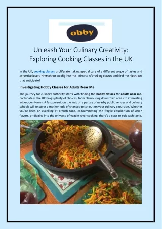 Unleash Your Culinary Creativity Exploring Cooking Classes in the UK