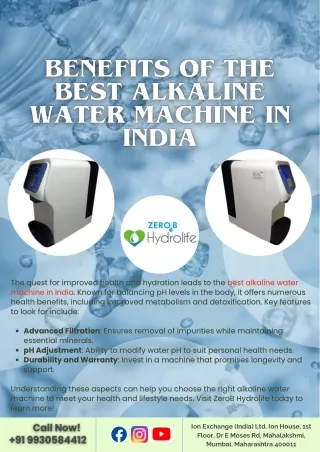 Benefits of the Best Alkaline Water Machine in India