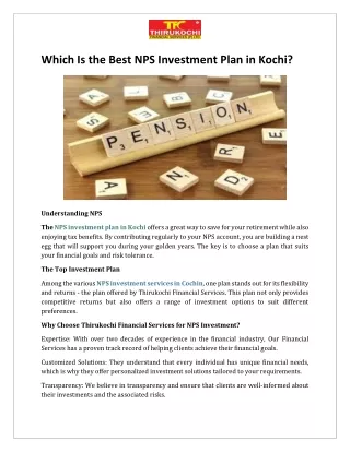 Which Is the Best NPS Investment Plan in Kochi