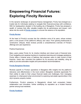 Empowering Financial Futures_ Exploring Fincity Reviews
