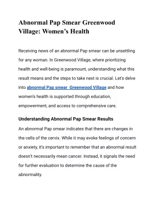 Abnormal Pap Smear Greenwood Village: Women’s Health