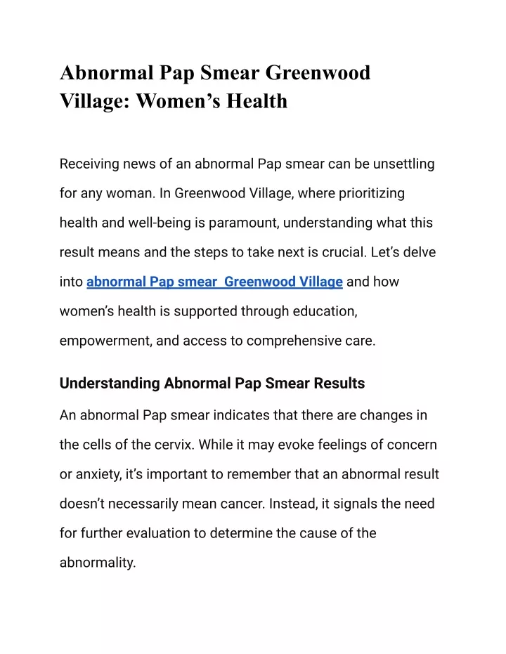 abnormal pap smear greenwood village women