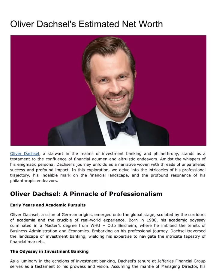 oliver dachsel s estimated net worth
