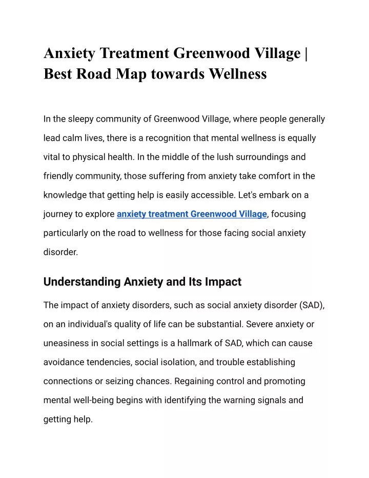 anxiety treatment greenwood village best road