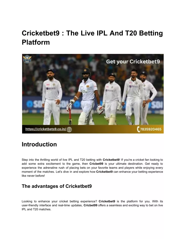 cricketbet9 the live ipl and t20 betting platform