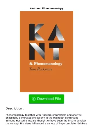 Pdf⚡(read✔online) Kant and Phenomenology