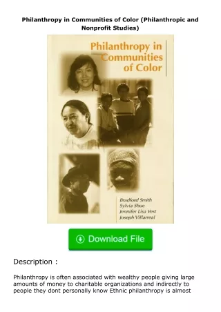 ❤PDF⚡ Philanthropy in Communities of Color (Philanthropic and Nonprofit Studie