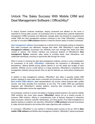 Unlock The Sales Success With Mobile CRM and Deal Management Software _ Office24by7 -PDF
