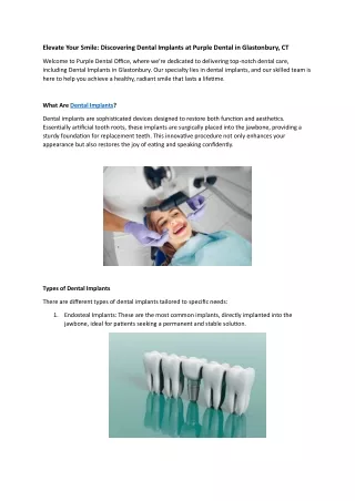 Elevate Your Smile: Discovering Dental Implants at Purple Dental in Glastonbury,