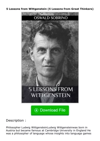 download⚡[PDF]❤ 5 Lessons from Wittgenstein (5 Lessons from Great Thinkers)