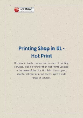 Printing Shop in KL - Hot Print