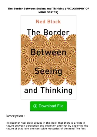 Download⚡ The Border Between Seeing and Thinking (PHILOSOPHY OF MIND SERIES)