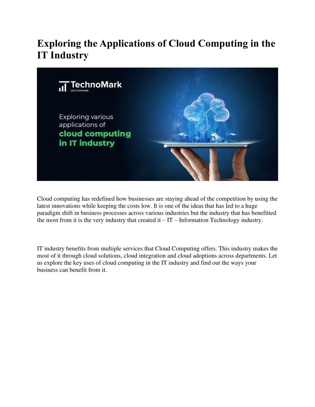 PPT - Exploring the Applications of Cloud Computing in the IT Industry ...