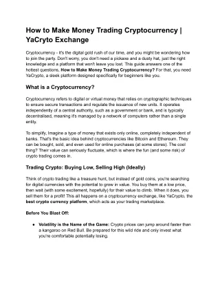 How to Make Money Trading Cryptocurrency  - YaCryto Exchange