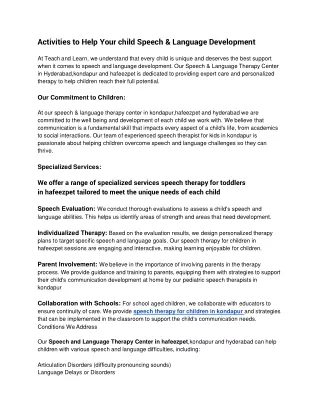 activities to help your child speech language
