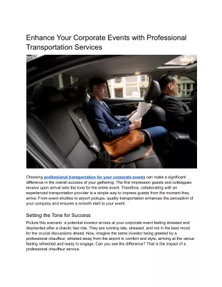 Find How to Elevate Your Professional Corporate Transportation