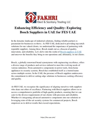 Enhancing Efficiency and Quality: Exploring  Bosch Suppliers in UAE for FES UAE