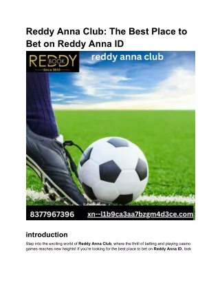 Reddy Anna Club The Best Place to Bet on Reddy Anna ID