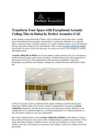 Transform Your Space with Exceptional Acoustic Ceiling Tiles in Dubai by Perfect Acoustics UAE