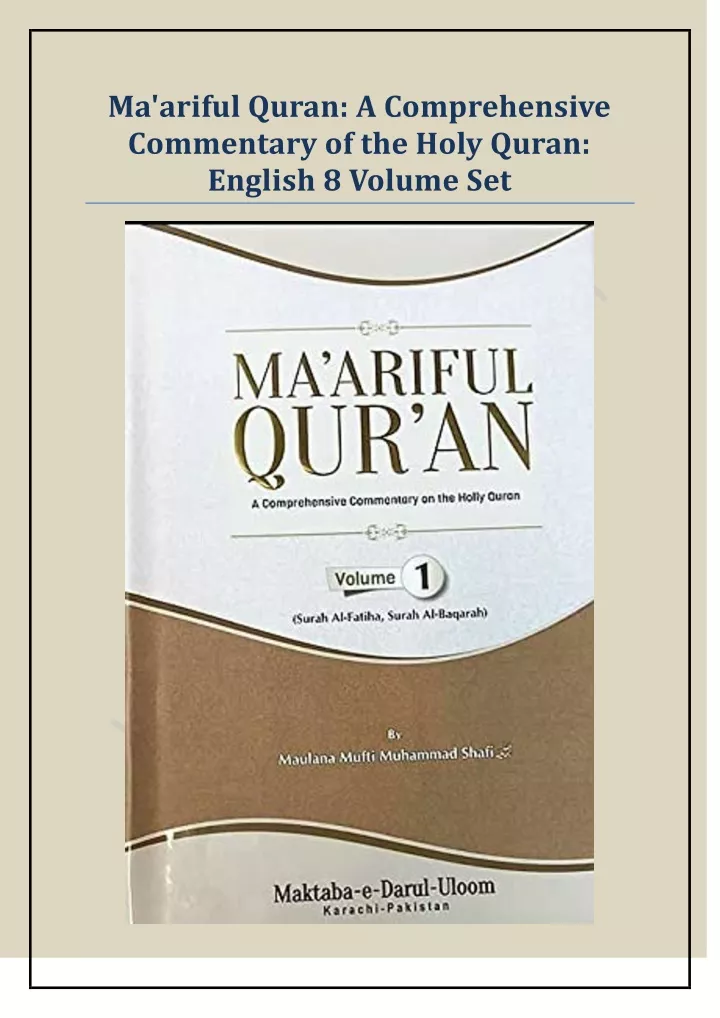 ma ariful quran a comprehensive commentary