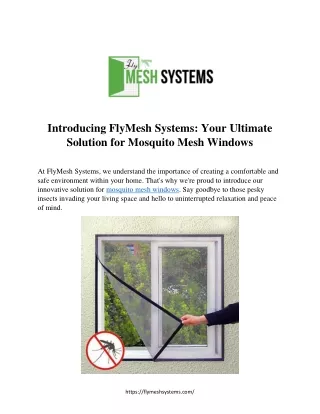 Introducing FlyMesh Systems: Your Ultimate  Solution for Mosquito Mesh Windows