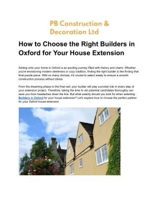 How to Choose the Right Builders in Oxford for Your House Extension