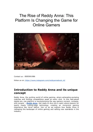 The Rise of Reddy Anna This Platform Is Changing the Game for Online Gamers