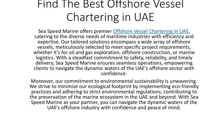 find the best offshore vessel chartering in uae