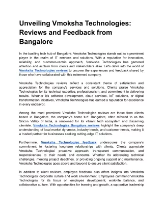 Unveiling Vmoksha Technologies_ Reviews and Feedback from Bangalore