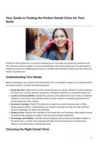 Your Guide to Finding the Perfect Dental Clinic for Your Smile