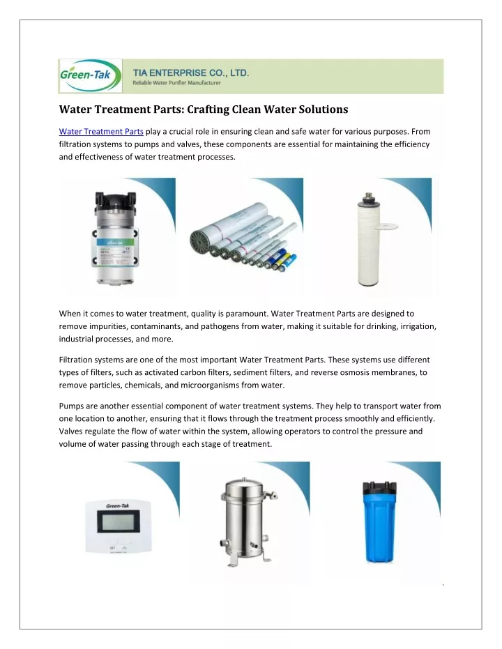 water treatment parts crafting clean water