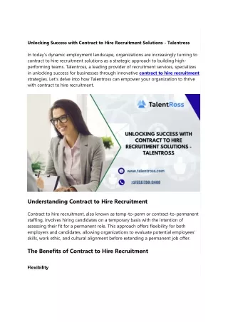 Unlocking Success with Contract to Hire Recruitment Solutions - Talentross