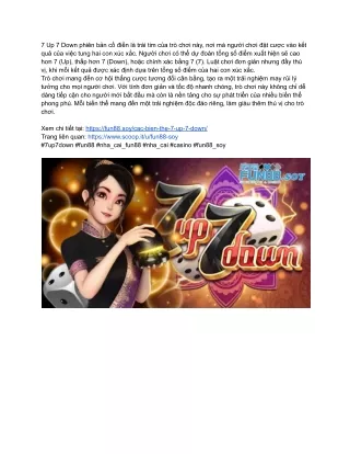 Chơi 7Up 7Down và tham gia vào cuộc phiêu lưu tại Fun88 Soy