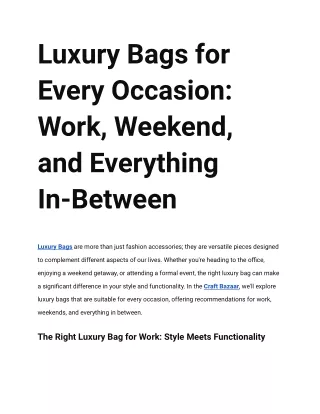 Luxury Bags for Every Occasion Work, Weekend, and Everything In-Between