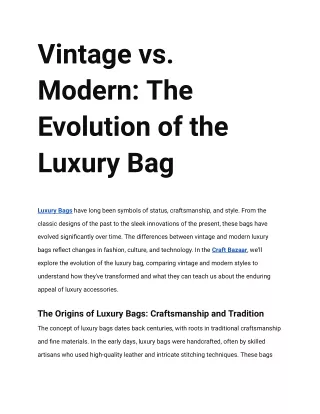 Vintage vs. Modern The Evolution of the Luxury Bag