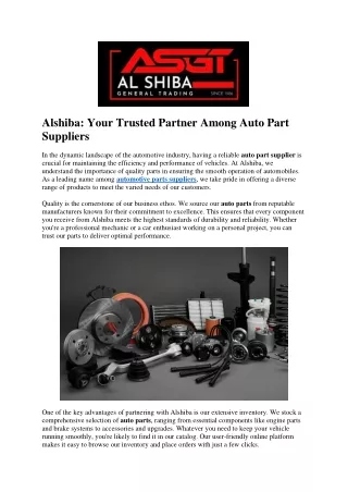 Alshiba Your Trusted Partner Among Auto Part Suppliers
