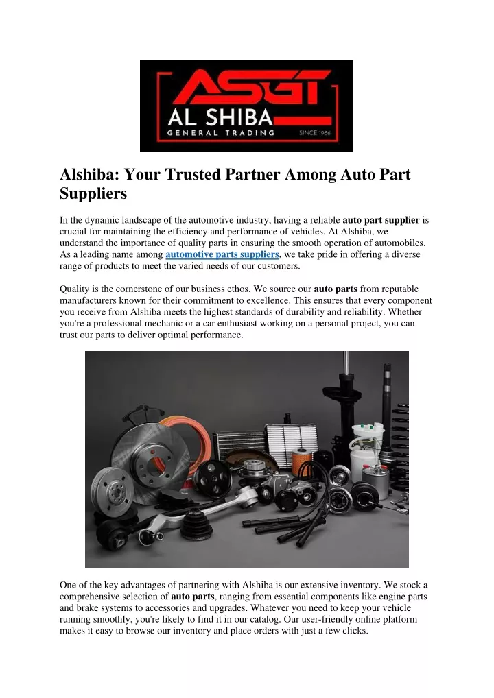 alshiba your trusted partner among auto part