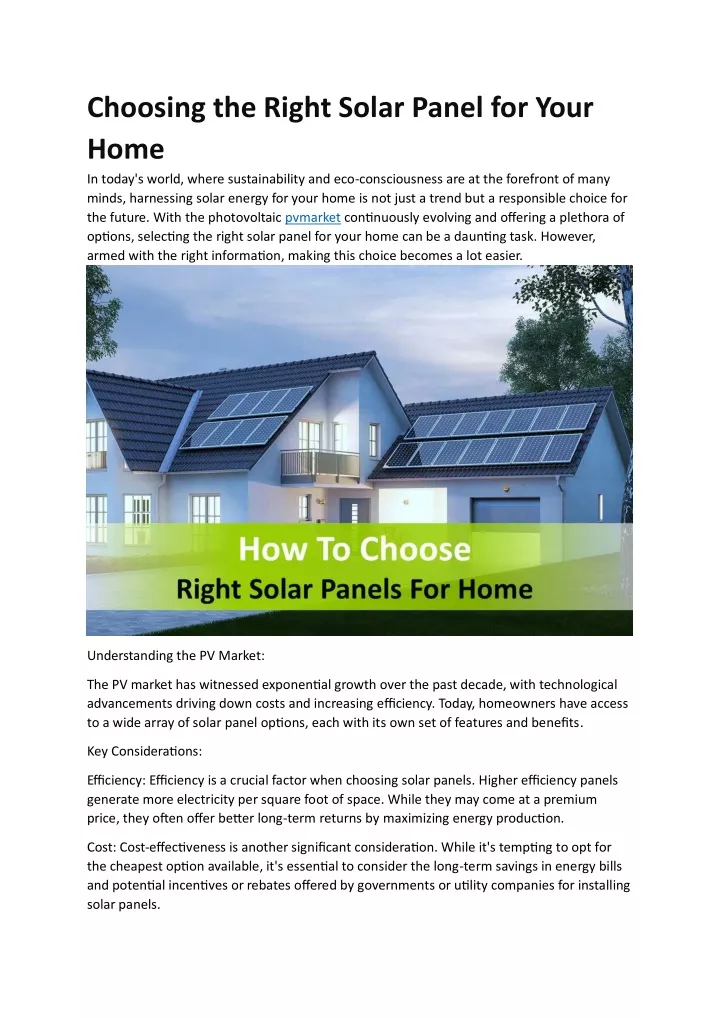 choosing the right solar panel for your home