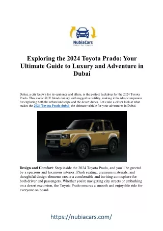 Experience Luxury & Adventure: 2024 Toyota Prado in Dubai
