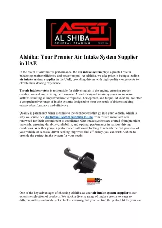 Alshiba Your Premier Air Intake System Supplier in UAE