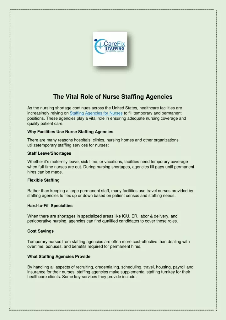 the vital role of nurse staffing agencies