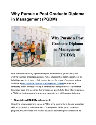 Why Pursue a Post Graduate Diploma in Management (PGDM)