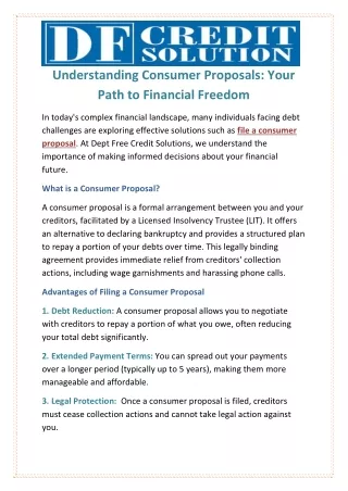 Understanding Consumer Proposals: Your Path to Financial Freedom