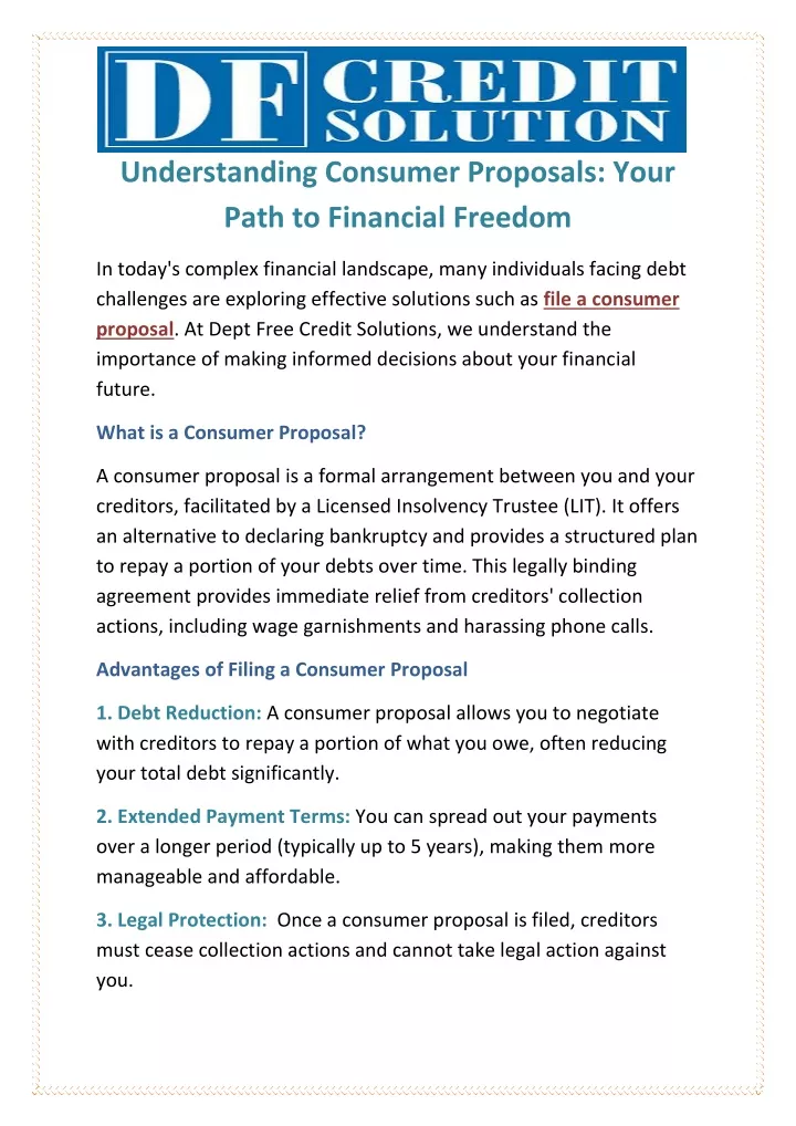 understanding consumer proposals your path