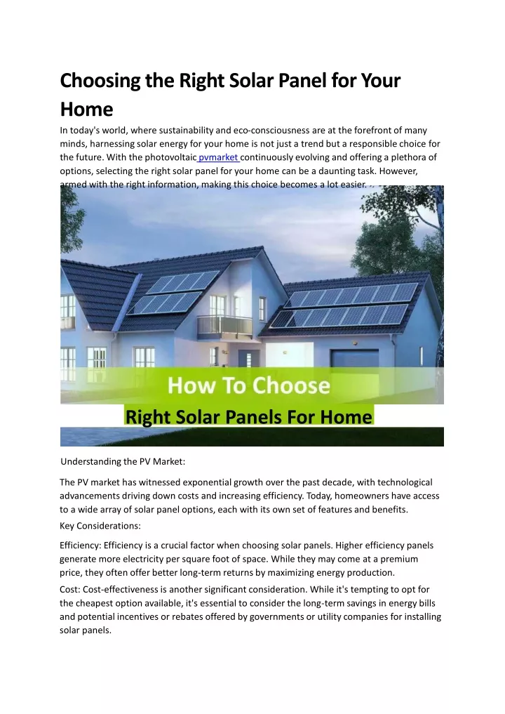 choosing the right solar panel for your home