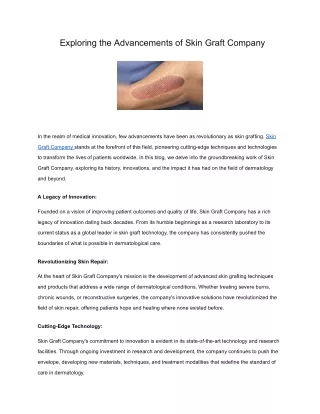 Exploring the Advancements of Skin Graft Company